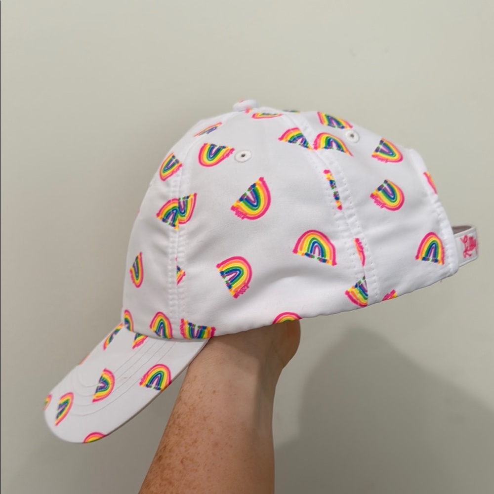 White Cap with Rainbow Print